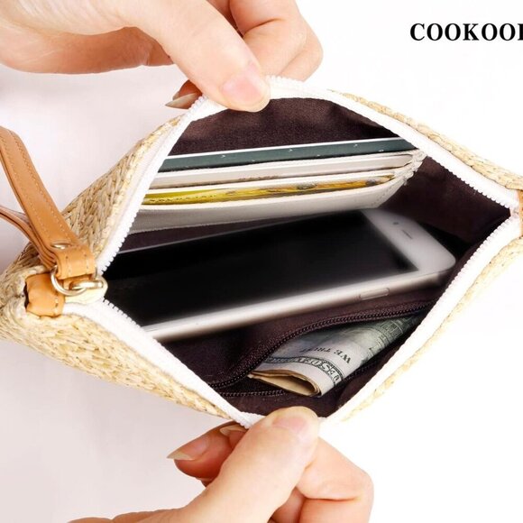 Womens Straw Clutch Bag Bohemian Summer Beach Purse Zipper Wristlet Wallet - Picture 4 of 7